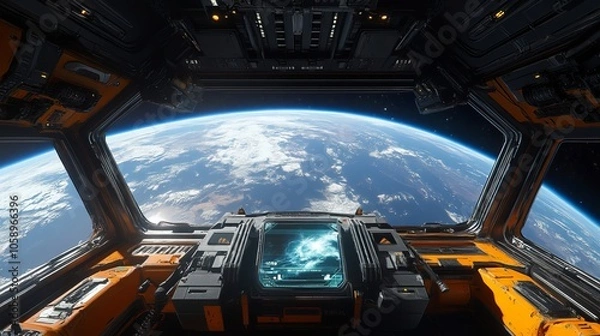 Fototapeta Spaceship Cockpit with Earth View