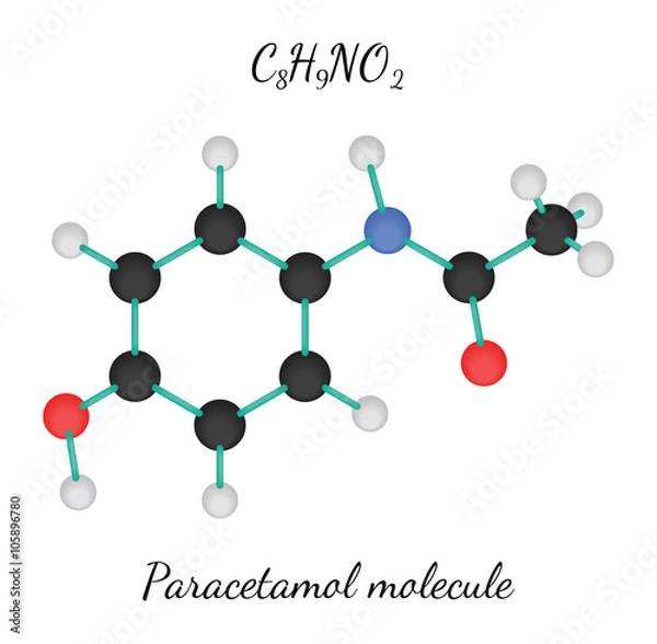 Fototapeta C8H9NO2 paracetamol molecule