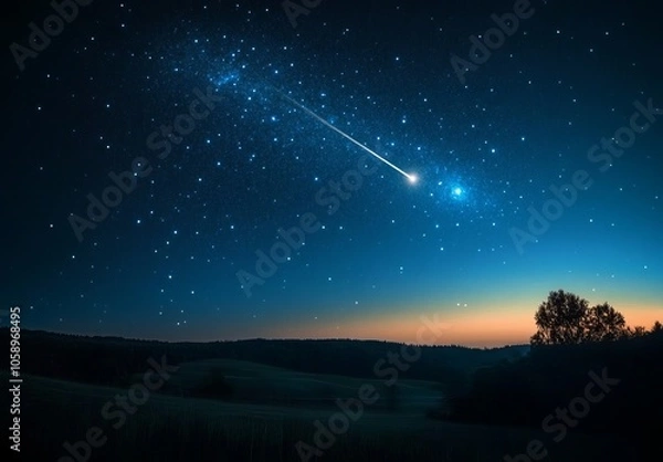 Fototapeta Shooting Star over a Peaceful Landscape