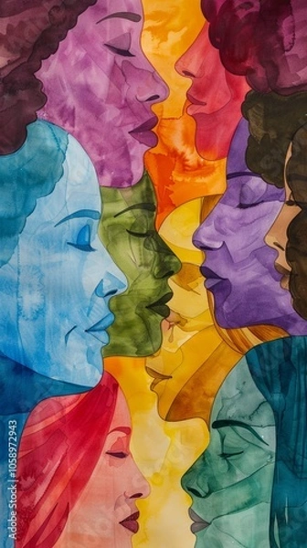 Fototapeta Abstract colorful watercolor painting, woman diversity for International Women's Day, Mother's Day design concept.