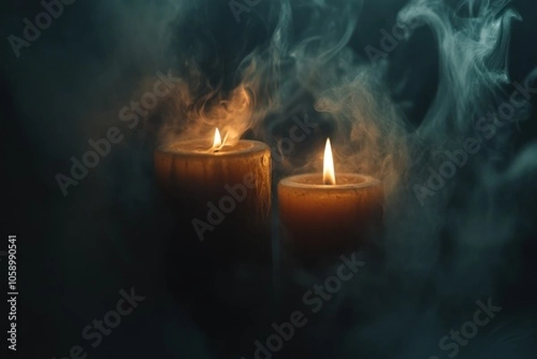 Fototapeta Softly Burning Candles Against a Dark Backdrop