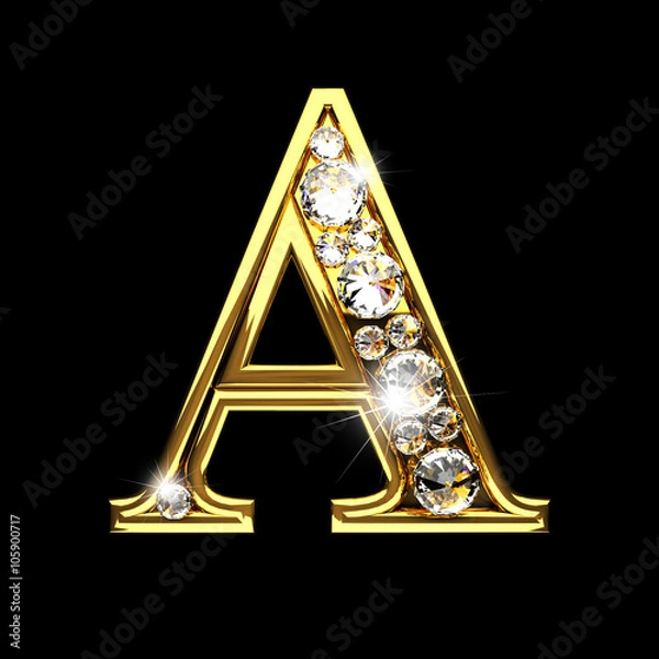 Fototapeta pojedyncze złote litery z diamentami na czarnym tle