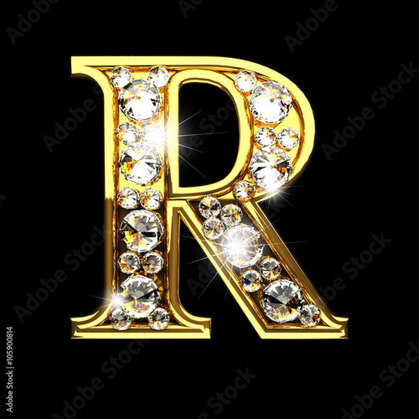 Fototapeta r pojedyncze złote litery z diamentami na czarno