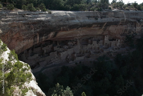 Obraz View of Ancient Pueblo Cliff Dwelling Cliff Palace in Mesa Verde National Park of Colorado, USA