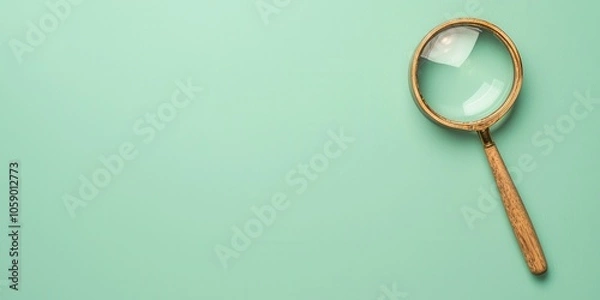 Fototapeta Magnifying glass on mint green background, ideal for concepts of investigation, discovery, and scrutiny.