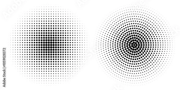 Fototapeta Halftone gradient. Dotted gradient, smooth dots spraying and halftones dot background seamless horizontal geometric pattern vector template set.