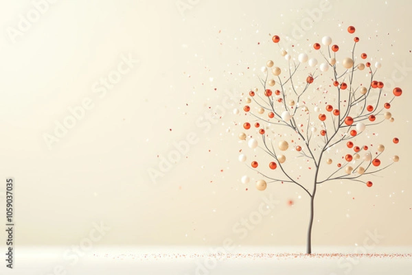 Fototapeta Tiny tree with glittering mini baubles, festive sparkle, 3D illustration