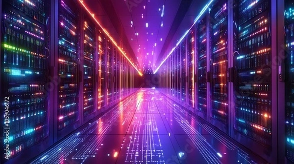 Obraz Vibrant digital design with network nodes and data storage themes in abstract style