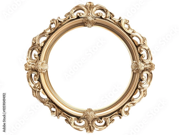 Fototapeta Luxurious golden frame in antique baroque style featuring intricate carvings and elegant curves. Isolated on transparent background for versatile use
