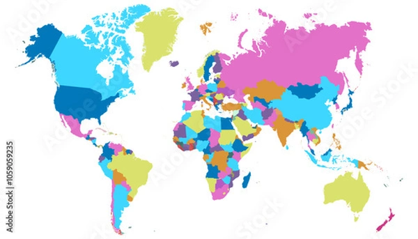 Fototapeta World map. Color modern vector map. Silhouette map.