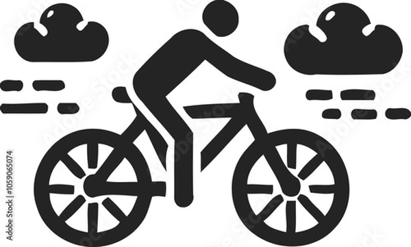 Fototapeta Silhouette of person riding bicycle with clouds, cycling and outdoor activity icon, biking in nature illustration
