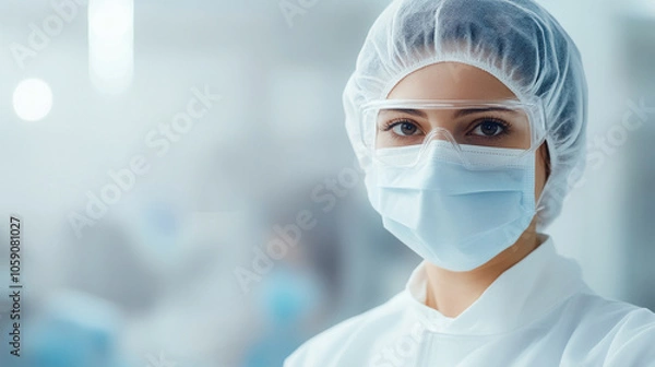 Obraz 
Protective gear-clad inspector scanning for contaminants in a sterile production area, ensuring contamination control,