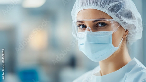 Obraz 
Protective gear-clad inspector scanning for contaminants in a sterile production area, ensuring contamination control,