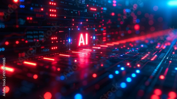Fototapeta Futuristic Engineering.   Inside the AI Chip Circuitry.  The Core of Innovation