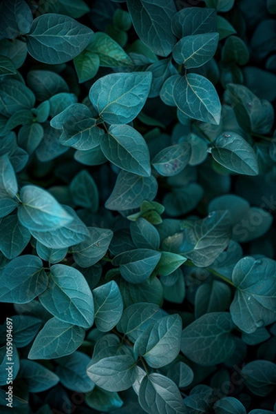 Fototapeta Vertical Green leaves background. Green leaves color tone dark in the morning.