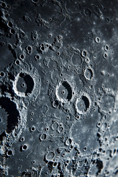 Fototapeta Vertical Moon surface close up. Craters and furrows on the surface of the earth's satellite.