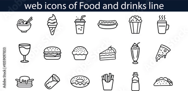 Fototapeta Web Icons of Food and Drinks Line Art