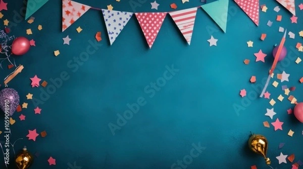 Fototapeta Festive Bunting with Colorful Decorations and Background