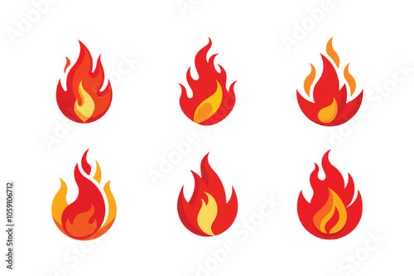 Fototapeta Flat Vector Icon of Red Hot Flame for Heat and Fire Theme