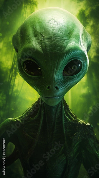 Fototapeta Green Alien Character Exploring the Universe