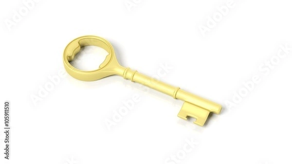 Fototapeta 3D golden retro key, isolated on white background.