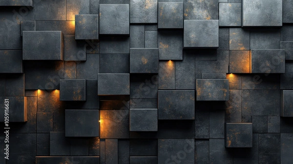 Fototapeta Modern 3D Geometric Abstract Wall Design with Warm Lighting Accents for Stylish Interiors