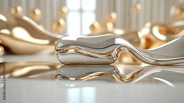 Obraz Closeup of polished gold bar edges, reflections creating abstract shapes, highvalue concept