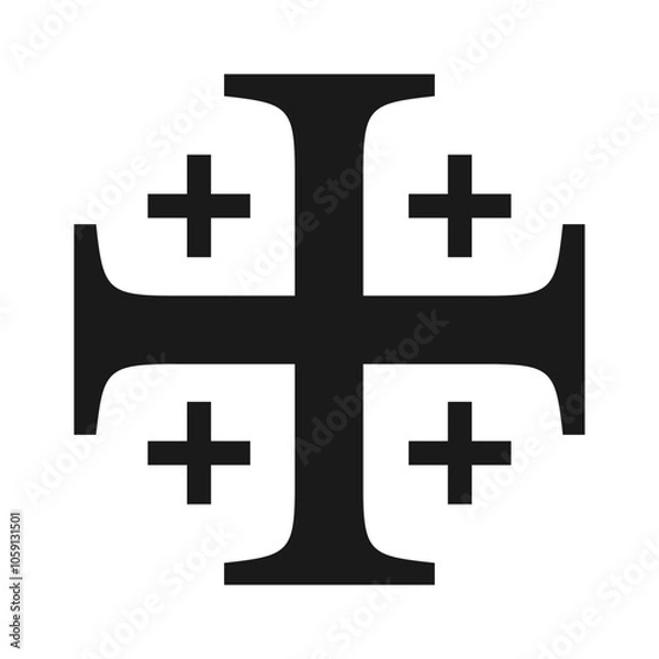 Fototapeta Jerusalem cross symbol. Crusade sign. Crusader knight icon. Christianity logo. Vector illustration image.
