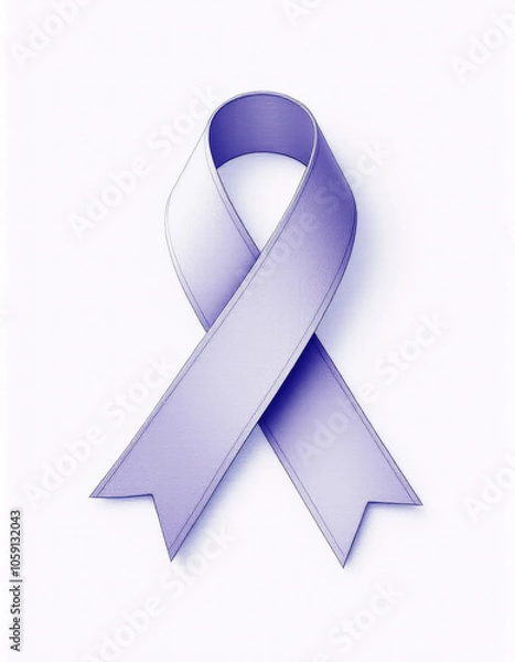 Fototapeta A soft, minimalist lavender ribbon symbolizing cancer awareness on a white background, representing hope, unity, and support in the fight against cancer.
