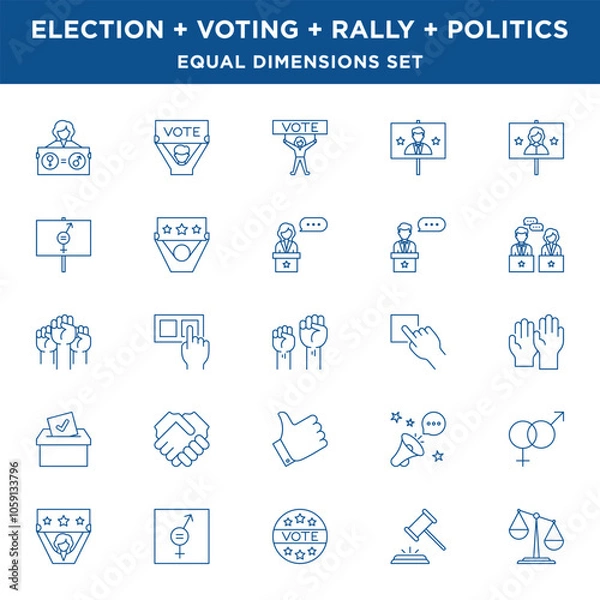 Fototapeta Political Election and Voting line Icons Set with equal size dimensions and line widths in Vector Format
