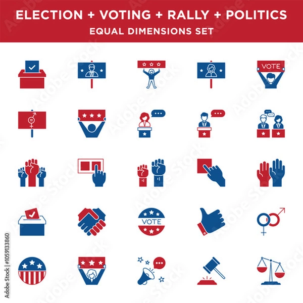 Fototapeta Two Color Political Election and Voting Icons Set with equal size dimensions and line widths in Vector Format
