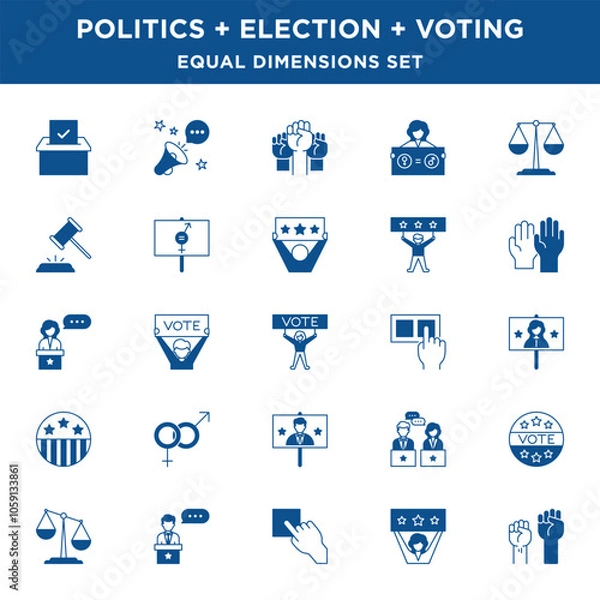 Fototapeta Political Election and Voting Icons Set with equal size dimensions and line widths in Vector Format
