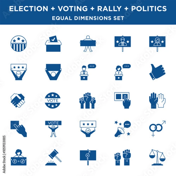 Fototapeta Solid Line Political Election and Voting Icons Set with equal size dimensions and line widths in Vector Format