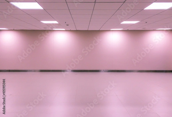 Fototapeta Empty Space of Romantic Pastel Pink Room with Ceiling Light for Gallery Interior