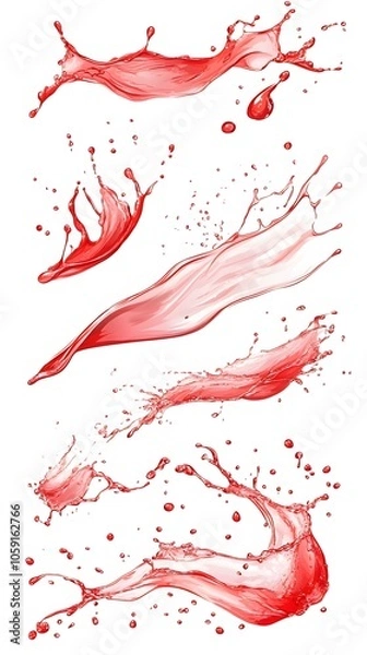 Fototapeta Paint Splashes, Liquid, Fluid, Juice, Red on White Background, Abstract Image, Texture, Pattern Background, Wallpaper, Cover and Screen of Smartphone, PC, Laptop, 9:16 and 16:9 Format