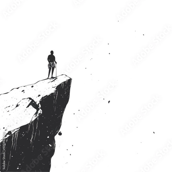 Fototapeta Rock climber scaling a cliff black and white illustration