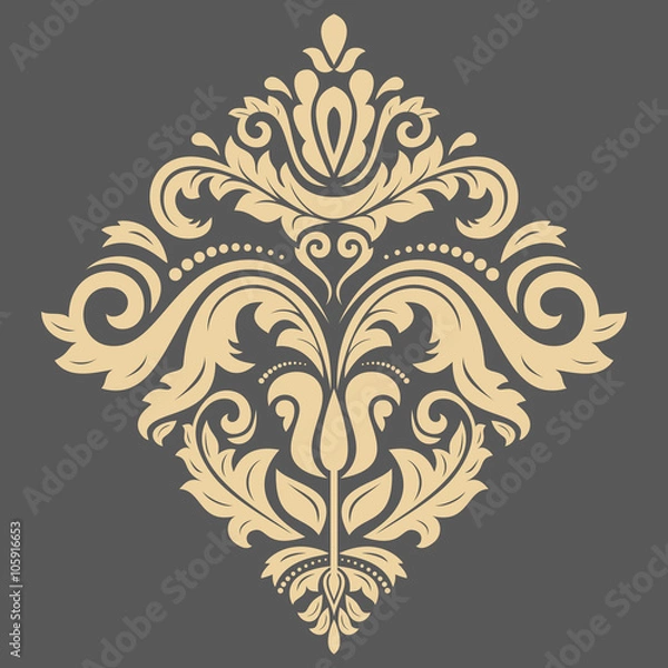 Fototapeta Damask floral pattern with oriental elements. Abstract traditional golden ornament