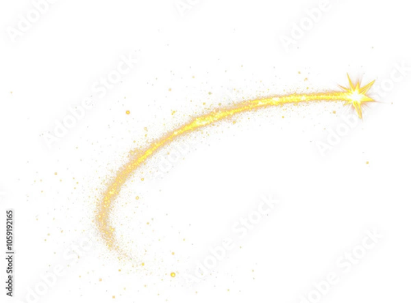 Fototapeta Golden shooting star streaks across  isolate on transparent background, leaving a trail of sparkling dust, cutout, png