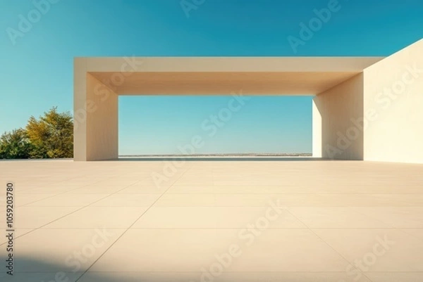 Fototapeta Brutalists structure with beautiful sunny sky