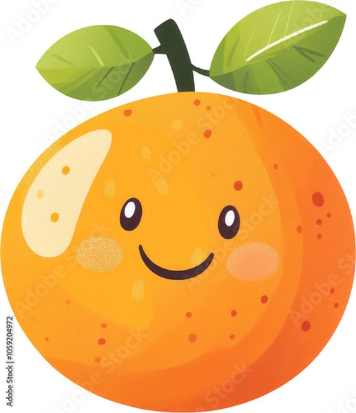Obraz Smiling orange with leaves, cartoon style. Fun and playful concept