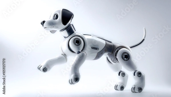 Fototapeta AI Dog Robot floating or flying isolated white background