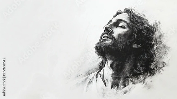 Fototapeta Sketch of Jesus Christ on white background with copy space