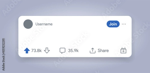 Fototapeta Reddit inspired post interface. Blog post template. Upvote, downvote, comment, share publication mockup. Redit social media layout. Like, dislike media. Vector illustration