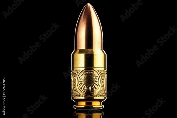 Fototapeta 3D-rendered bullet with precise lighting and reflections capturing the sharp details of a modern round, symbolizing clarity and craftsmanship