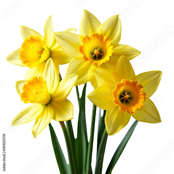 Fototapeta Daffodils or narcissus on white background on white background