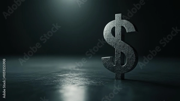 Fototapeta Symbol of wealth the iconic dollar sign illuminated in a dark setting