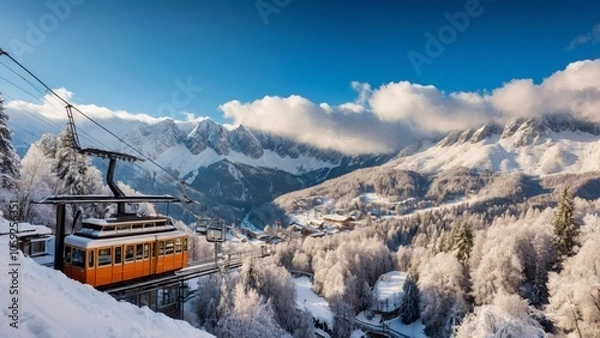 Obraz Breathtaking photography captures Gubawka Funicular Railway Station in Zakopane, Poland, showcasing scenic winter cable car rides and stunning mountain views on January 10, 2024.