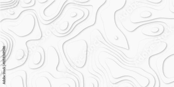 Fototapeta Abstract White paper cut background with lines. white line drawing geometric paper art design. 3d papercut decoration textured with wavy layers. 3d realistic design used for banner, posters. line maps