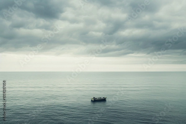 Fototapeta a small boat floating in the middle of the ocean