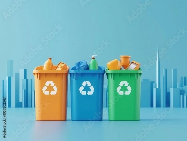 Obraz Urban recycling program, automated waste stations, smart city, 3D illustration